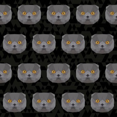 İngiliz kedi portre arka plan kartı, davet, poster, afiş, afiş veya Pano kapağı için tasarım kullanmak için soyut poligonal geometrik üçgen gri renkli