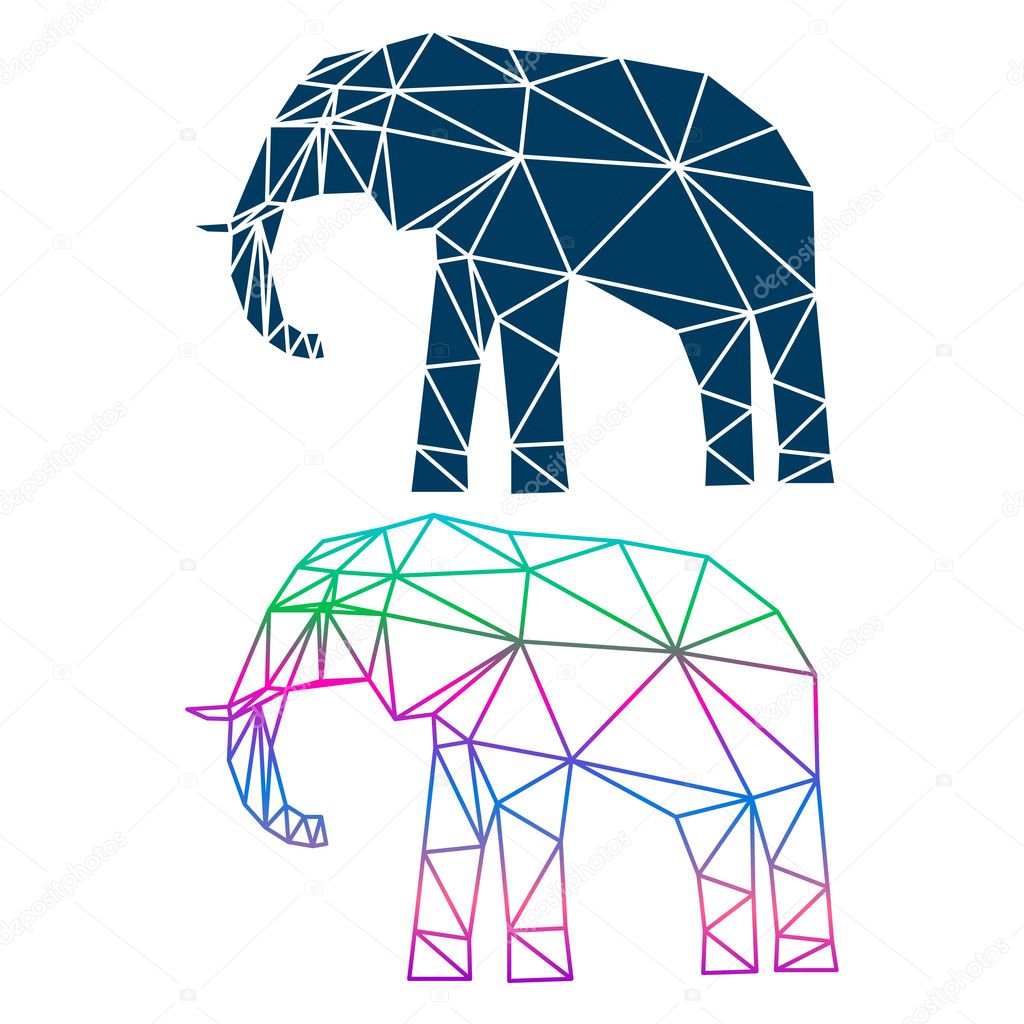 Abstract geometric elephant set isolated on white background for use in design for card, invitation, poster, banner, placard or billboard cover