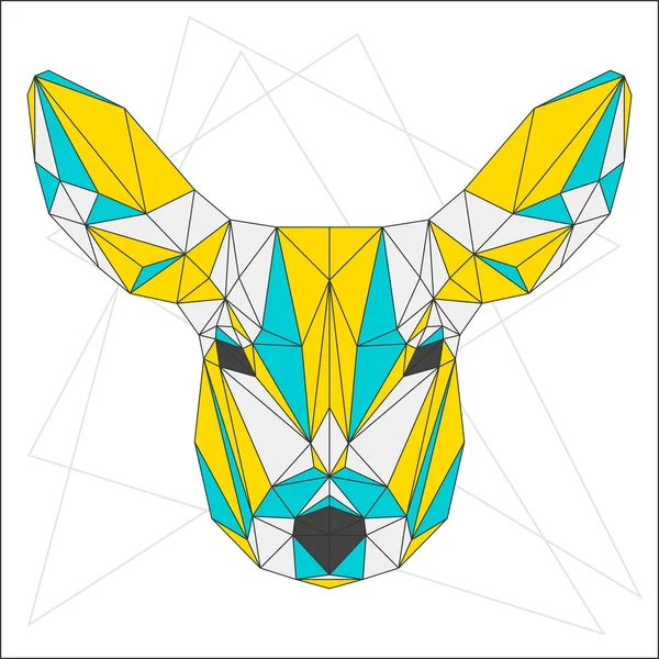 Abstracte blauw, geel en grijs gemengd gekleurde veelhoekige driehoek geometrische herten geïsoleerd op een witte achtergrond voor gebruik in ontwerp — Stockvector