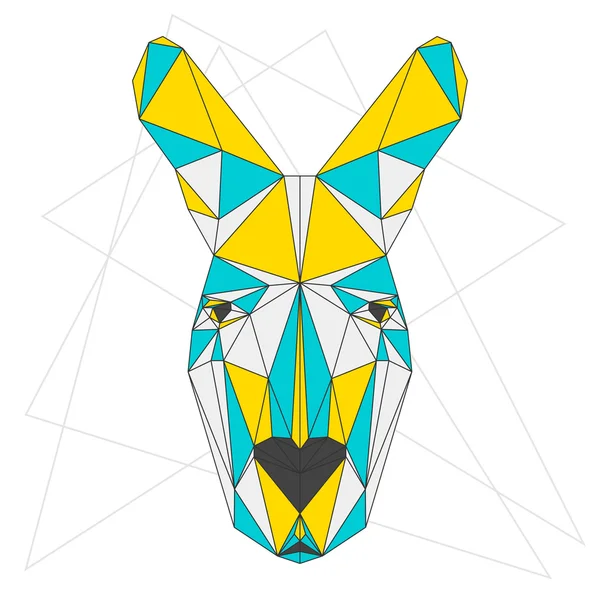 Abstracto azul, amarillo y gris mezclado colores canguro geométrica poligonal triángulo aislado sobre fondo blanco para su uso en diseño para la tarjeta, invitación, afiche, banner, cartel o cartelera tapa — Vector de stock