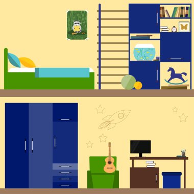 çocuk odası iç tasarımı için kart, davet, poster, için kullanmak için ile modaya uygun düz stil parlak çizimde banner, afiş veya kapak billboard