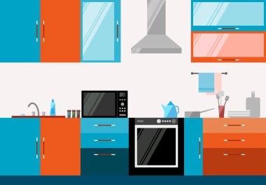 Kitchen interior. Illustration in trendy flat style for design.
