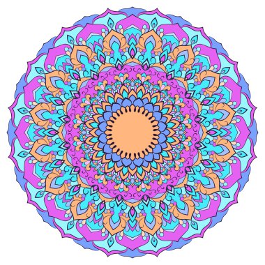 hand-drawing round ornamental floral abstract background with many details for design of silk neckerchief or printing on textile or use for card, invitation or banner cover