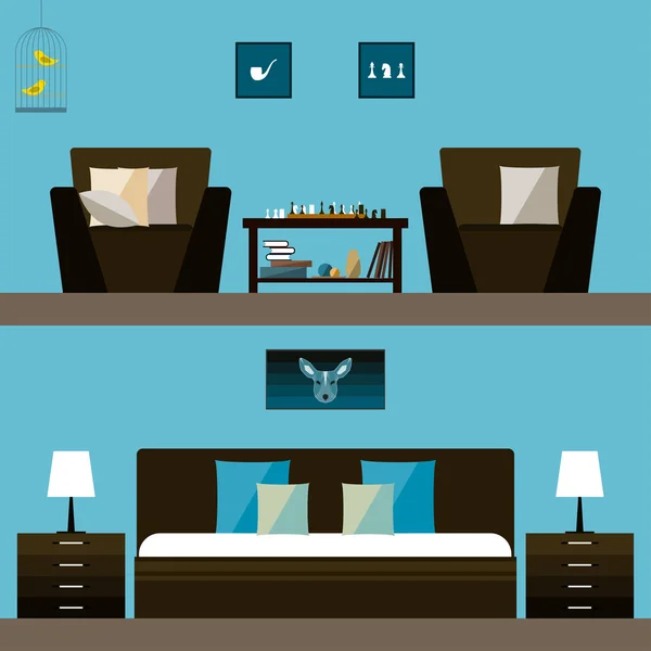 Simple interior. Trendy flat style interior isolated on bright stylish cover — Stockvector