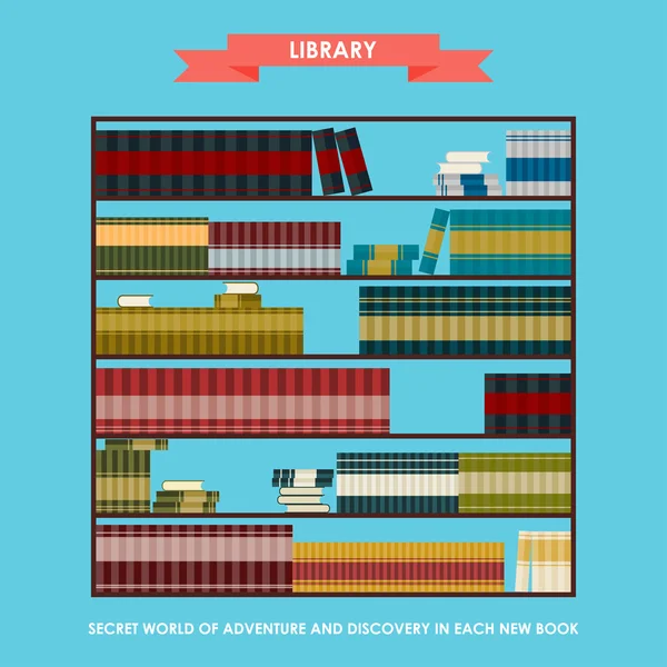 Library bookcase isolated on stylish cover with slogan about reading — 图库矢量图片