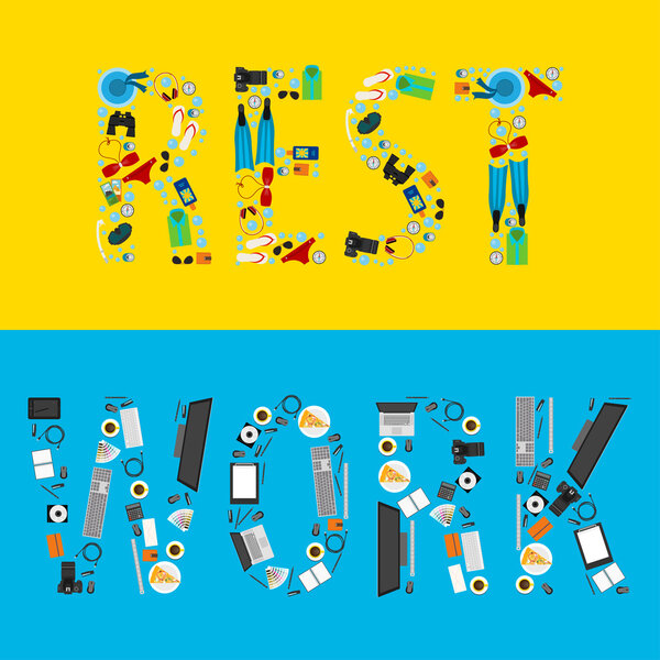 Объекты труда и отдыха расставлены в виде слов
. 