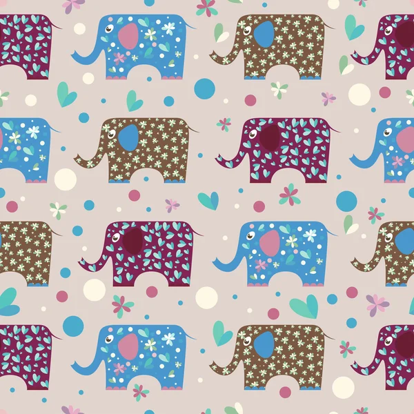 Cartoon funny elephant painted in imaginary colors seamless pattern background — ストックベクタ