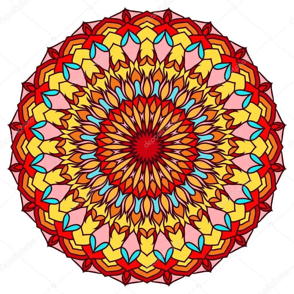 hand-drawing round ornamental floral abstract background with many details for design of silk neckerchief or printing on textile or use for card, invitation or banner cover