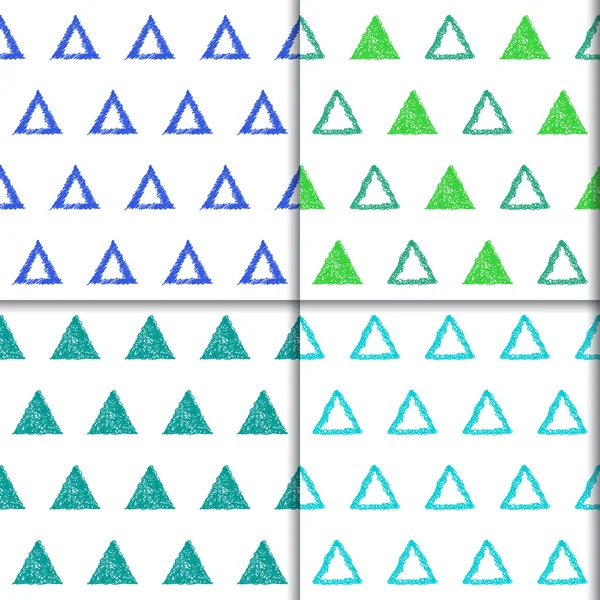 Hand-drawing doodle triangle seamless patterns set. — Wektor stockowy