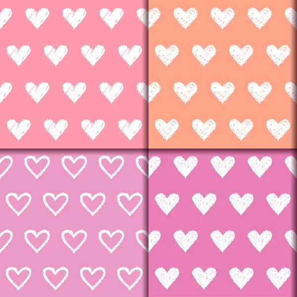 Doodle corazones colección de patrones sin costuras. Dibujado a mano amor romántico conjunto de dibujos animados decorativos — Vector de stock