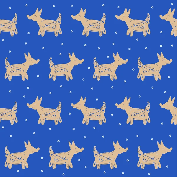 Doodle abstract dogs and snowflakes seamless pattern background. — Stock Vector