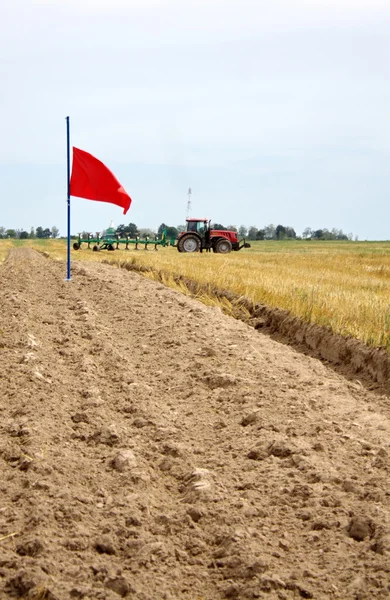 El primer surco en el campo después de la cosecha — Foto de Stock