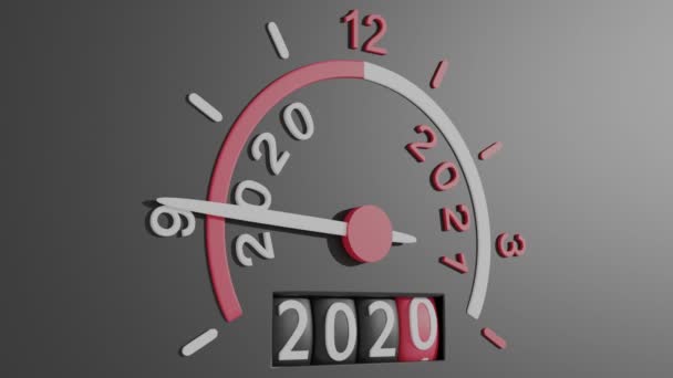 速度计针以圆形移动 刻度为12号 刻度为小时 气缸计数器从2020年到2021年更换号码 除夕之夜 午夜换班 — 图库视频影像