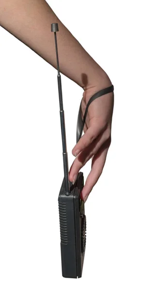 Винтажный Черный Пластиковый Радиоприемник Круглой Радиостанцией Поисковой Ручкой Длинной Металлической — стоковое фото