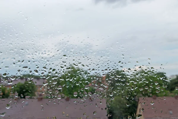 Les Gouttes Pluie Disposées Chaotiquement Sur Verre Fenêtre Font Motif — Photo