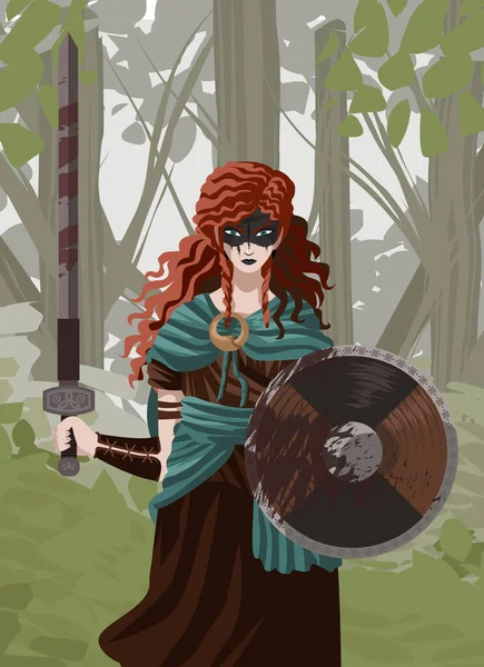 Boudica Αρχαία Celtic Βάρβαρη Βασίλισσα Γυναίκα Πολεμιστής — Διανυσματικό Αρχείο