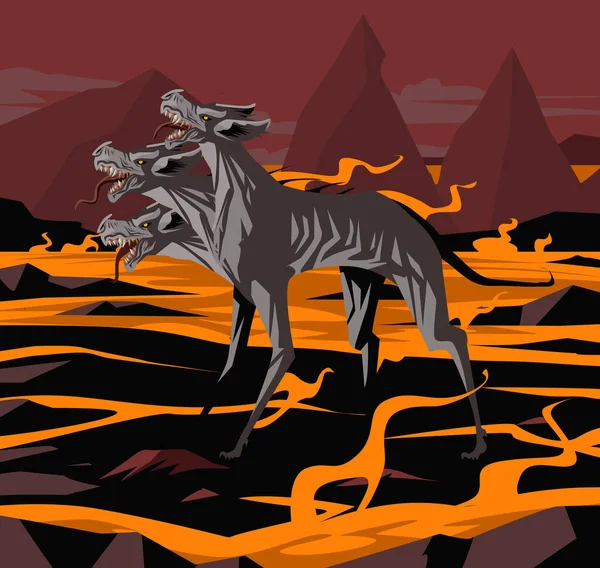 Gigante Cerberus Underworld Mitología Tres Cabezas Perro — Vector de stock