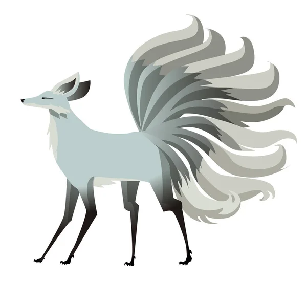 Japanese Mythology Magical Nine Tails Spirit Fox — Stock Vector