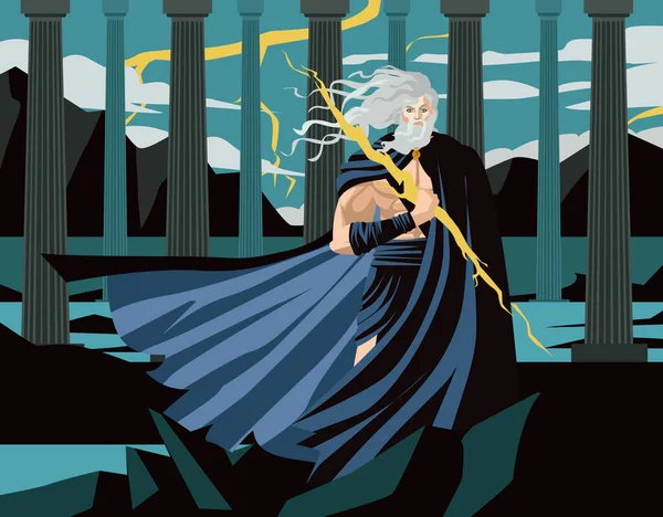 Zeus Jupiter Dios Con Rayo Tormenta — Vector de stock