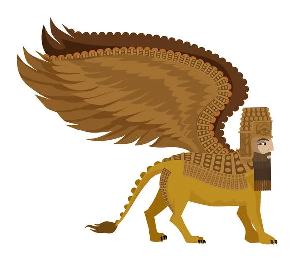 Lamassu Sumerian Mitología Híbrido Deidad Alado Animal Con Cabeza Humana — Vector de stock