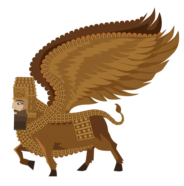 Lamassu Sumerian Mitología Híbrido Deidad Alado Animal Con Cabeza Humana — Vector de stock