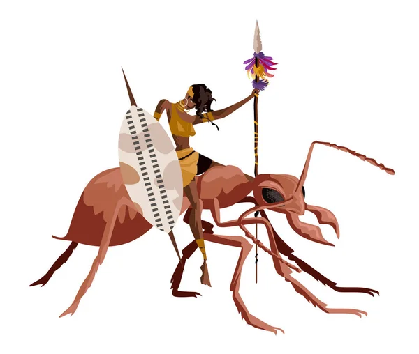 Abatwa Umutwa Afrikansk Mytologi Liten Älva Krigare Rida Myra — Stock vektor
