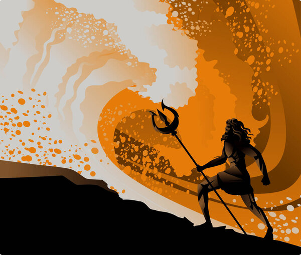 poseidon neptune greek mythology sea god near a wave