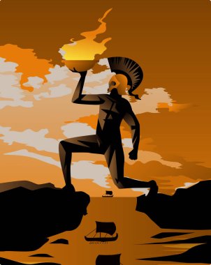 giant rhodes colossus pass statue clipart
