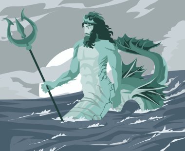 triton god of the sea in a wave clipart