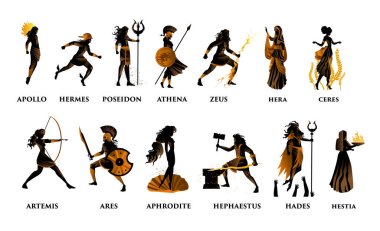 greek mythology orange and black figures olympus gods clipart