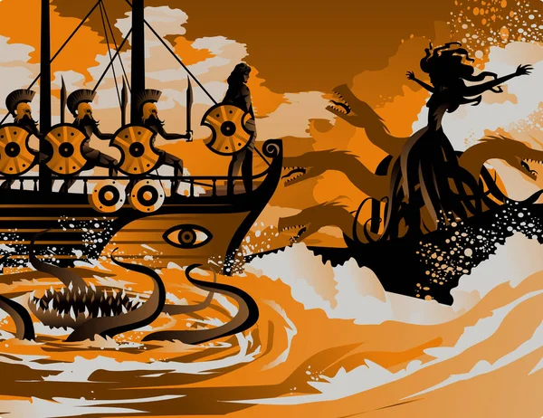 Entre Scylla Mito Charybdis — Vector de stock