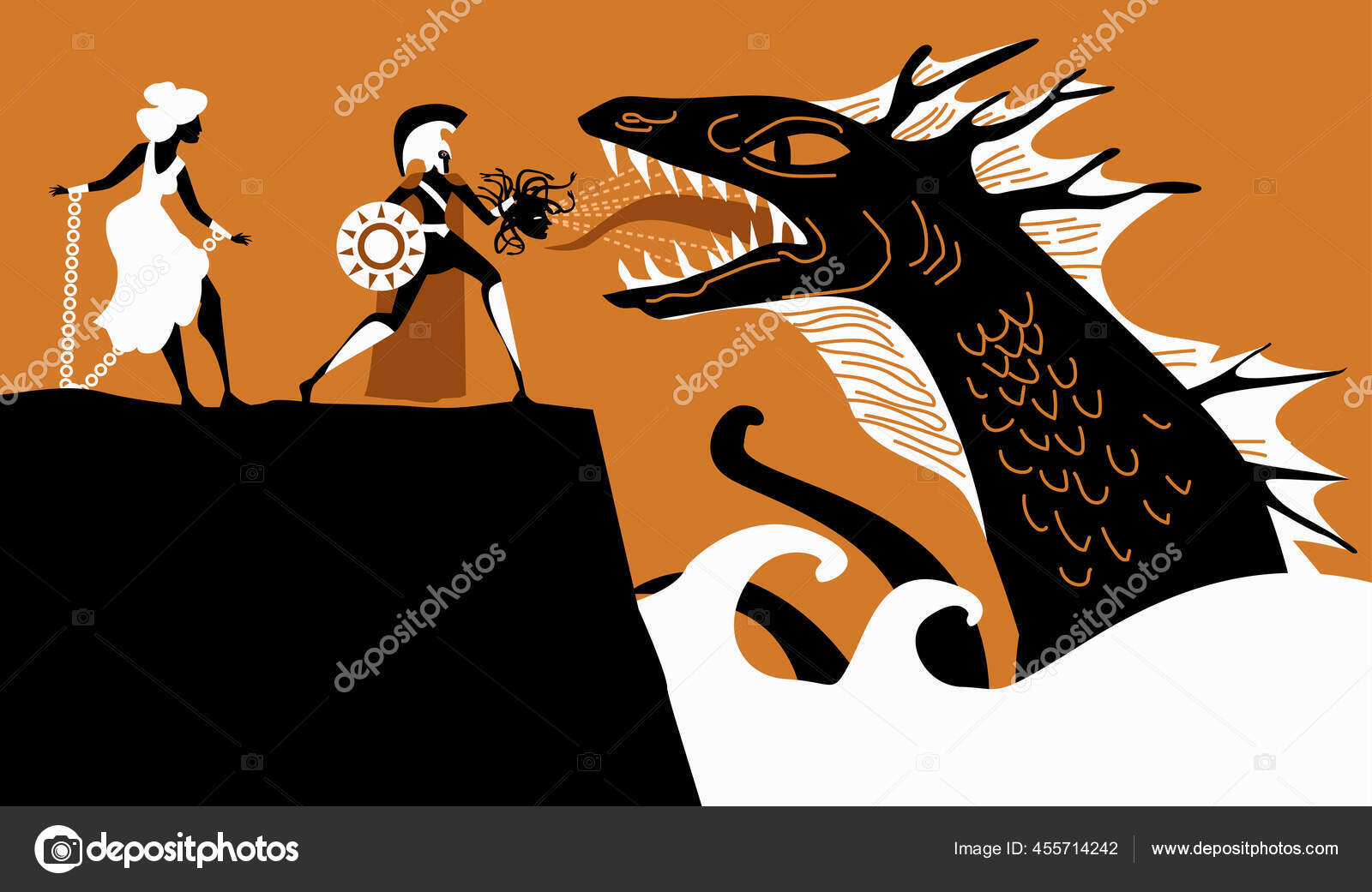 Андромеда Прикована Скале Персей Сражается Морским Монстром Кита.