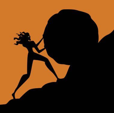 Sisyphus Yunan efsanesi dağda bir kaya yuvarlıyor