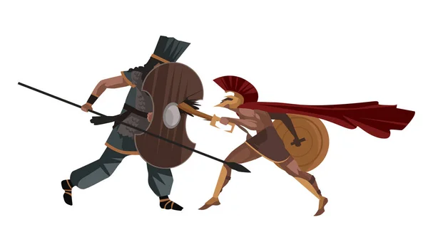 Spartan Soldat Krockar Mot Persiska Soldat Krigare — Stock vektor