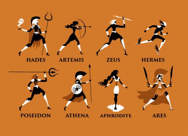 greek mythology orange and black figures olympus gods clipart