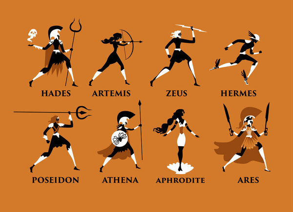 greek mythology orange and black figures olympus gods