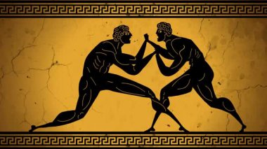 Klasik turuncu ve siyah stili iki dövüşçüyle Yunan güreş pankration 'ı