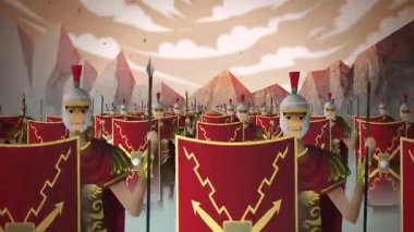 Roma ordusu kalkanlarla yürüyor