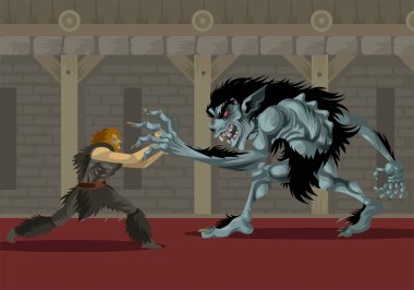 Beowulf İskandinav masalı canavarlarla savaşıyor.