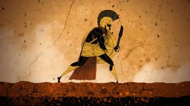 Spartalı savaşçı Antik Yunan vazosunda yürüyor