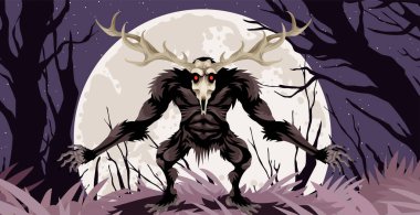 Wendigo gece ormanında gizleniyor.