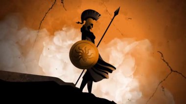 Yunan tanrıçası Athena antik şehre tepede duruyor.