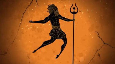 Poseidon antik Yunan vazosunda mızrağıyla su altında yüzüyor.