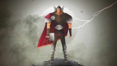 Çekici elinde tutan İskandinav gök gürültüsü tanrısı Thor.