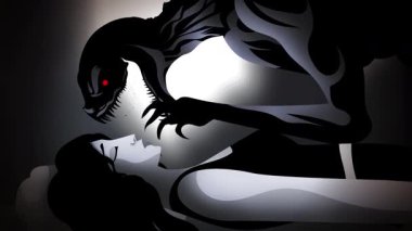 Geceleri uyuyan bir kadına musallat olan uyku felci iblisi.