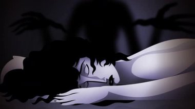 Karanlık varlık yatak odasında uyuyan bir kadının üzerinde pusuya yatmış.