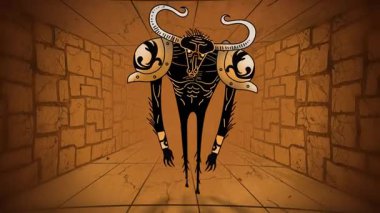 Minotor canavarı labirentte yürüyor.