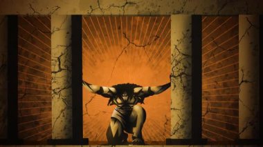 Samson tapınak sütunlarını deviriyor.