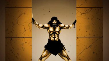 Güçlü Samson tapınak sütunlarını deviriyor.