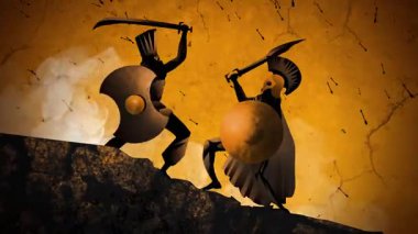 spartan warrior fighting persian immortal in battle